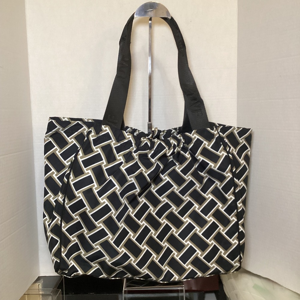 Diane Von Furstenberg x Target Geometric Print Nylon Tote Bag Blk OliveGreen Zip